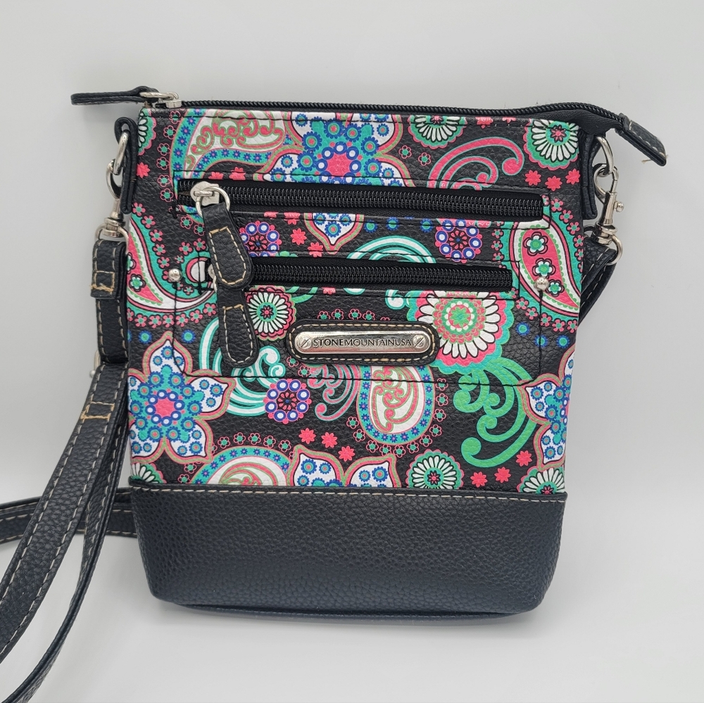 Stone Mountain USA Paisley Floral Crossbody Organizer Travel Purse Bag